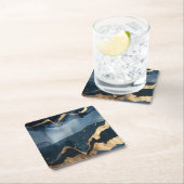 青い水色と金ゴールド スクエアペーパーコースター (インサイチュ)