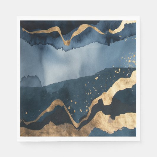 青い水色と金ゴールド スタンダードランチョンナプキン (正面)