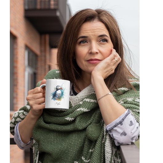 青い水色のかわいいパフィン ツートーンマグカップ