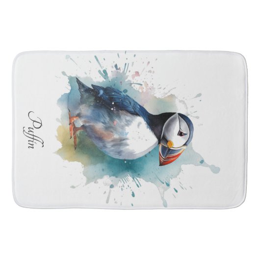 青い水色のかわいいパフィン バスマット (正面)