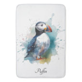 青い水色のかわいいパフィン バスマット (正面縦)