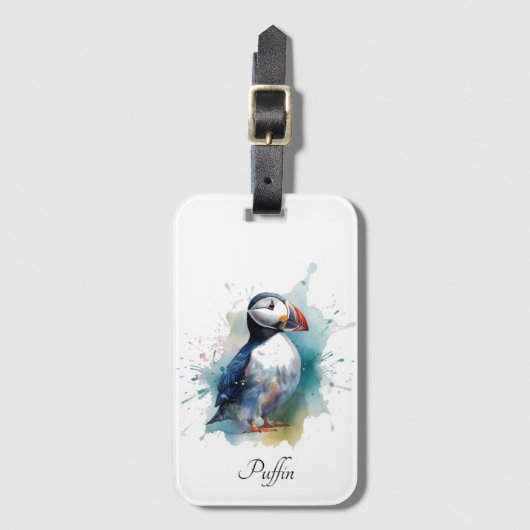 青い水色のかわいいパフィン ラゲッジタグ (正面縦)