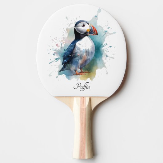 青い水色のかわいいパフィン 卓球ラケット (正面)