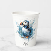 青い水色のかわいいパフィン 紙コップ (裏面)