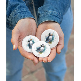 青い水色のかわいいパフィン 缶バッジ