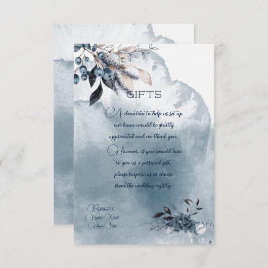 青い水色のウィンターベリーのギフトエンクロージャ セーブザデート (正面/裏面)