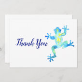 青い水色のカエル サンキューカード (正面/裏面)
