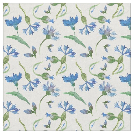 青い水色のコーンフラワー ファブリック (クローズアップ)