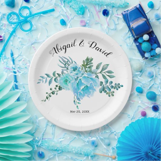 青い水色のサボテンの花、多肉性結婚の ペーパープレート (パーティー)