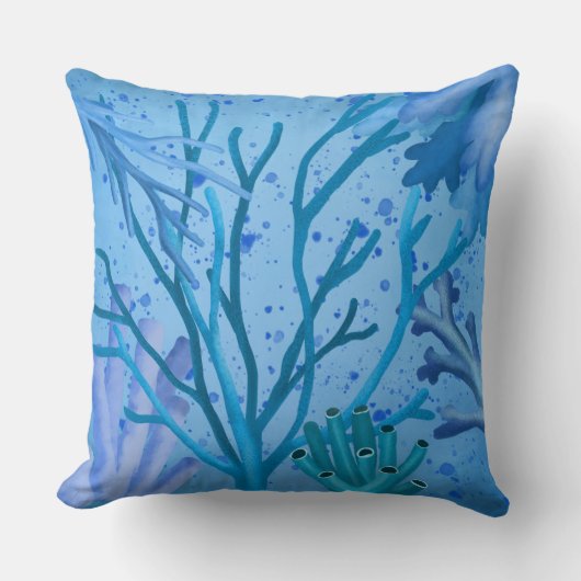 青い水色のサンゴ クッション (正面)