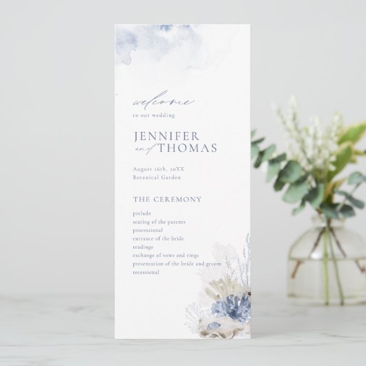 青い水色のサンゴ&シーシェルビーチ結婚式 プログラム (スタンド正面)