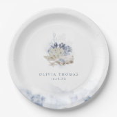 青い水色のサンゴ&シーシェルビーチ結婚式 ペーパープレート (正面)
