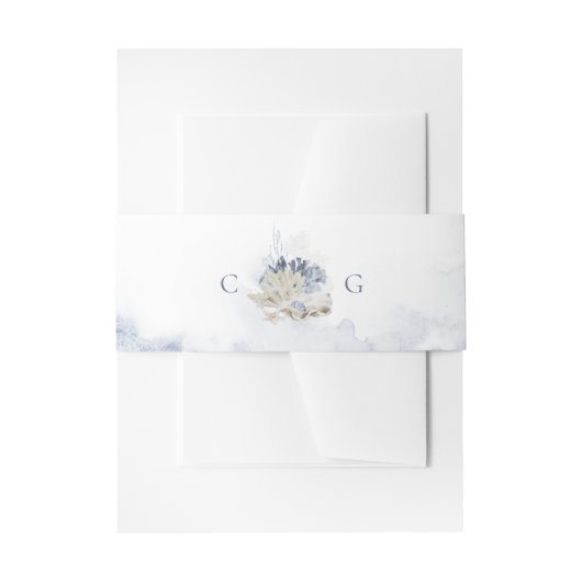 青い水色のサンゴ&シーシェルビーチ結婚式 招待状ベリーバンド (正面例)