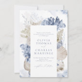 青い水色のサンゴ&シーシェルビーチ結婚式 招待状 (正面)