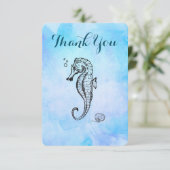青い水色のシーホースとシーシェルありがとう サンキューカード (スタンド正面)