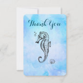 青い水色のシーホースとシーシェルありがとう サンキューカード (正面)