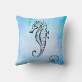 青い水色のシーホースとシーシェル クッション (裏面)