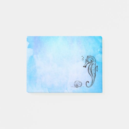 青い水色のシーホースとシーシェル ポストイット (正面)