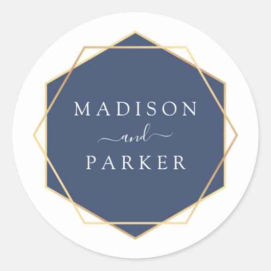 青い水色のジオメト葉リ結婚 ラウンドシール (正面)