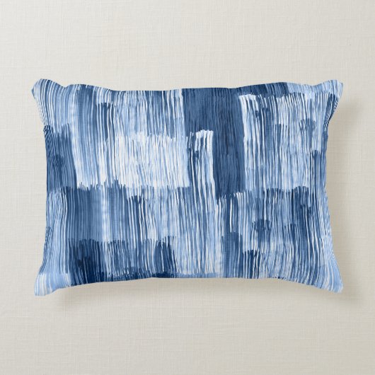 青い水色のストライプ：幾何学模様 アクセントクッション (正面)