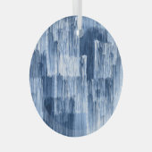青い水色のストライプ：幾何学模様 ガラスオーナメント (正面右)