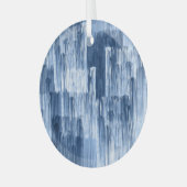 青い水色のストライプ：幾何学模様 ガラスオーナメント (正面左)