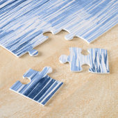 青い水色のストライプ:幾何学模様 ジグソーパズル (側面)