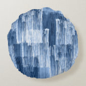 青い水色のストライプ：幾何学模様 ラウンドクッション (裏面)