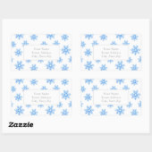 青い水色のスノーフレーク模様ラベル 長方形シール (シート)