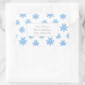 青い水色のスノーフレーク模様ラベル 長方形シール (バッグ)