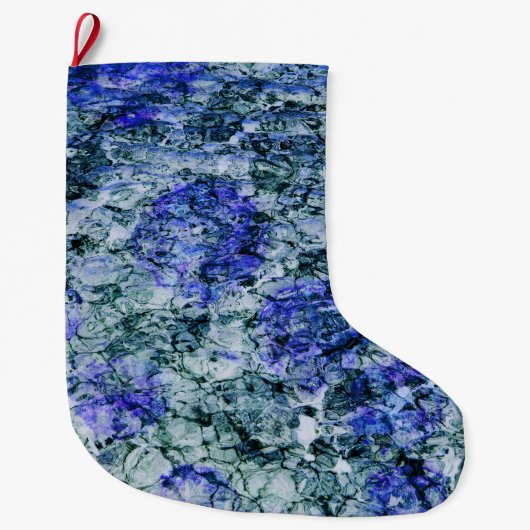 青い水色のデジタルアート抽象芸術背景 ラージクリスマスストッキング (正面)