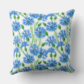 青い水色のトウモロコシの花、白い上に野生の花 クッション (裏面)