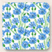 青い水色のトウモロコシの花、白い上に野生の花 コースター (正面)