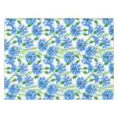 青い水色のトウモロコシの花、白い上に野生の花 テーブルクロス (正面(横))