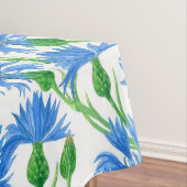 青い水色のトウモロコシの花、白い上に野生の花 テーブルクロス (インサイチュ)