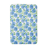 青い水色のトウモロコシの花、白い上に野生の花 バスマット (正面縦)