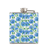 青い水色のトウモロコシの花、白い上に野生の花 フラスク (裏面)