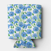 青い水色のトウモロコシの花、白い上に野生の花 缶クーラー (裏面)