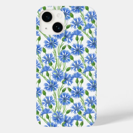 青い水色のトウモロコシの花、白い上に野生の花 Case-Mate iPhoneケース (裏面)
