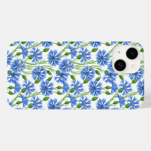 青い水色のトウモロコシの花、白い上に野生の花 Case-Mate iPhoneケース (裏面 (横))
