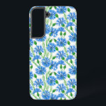 青い水色のトウモロコシの花、白い上に野生の花 SAMSUNG GALAXY S22 ケース<br><div class="desc">紙絵を描に水の色が付いたコーンフラワーの後、Photoshopでパターン化。</div>