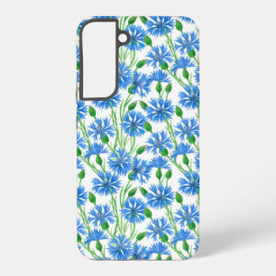 青い水色のトウモロコシの花、白い上に野生の花 SAMSUNG GALAXY S22+ケース