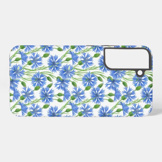 青い水色のトウモロコシの花、白い上に野生の花 SAMSUNG GALAXYケース (裏面横)