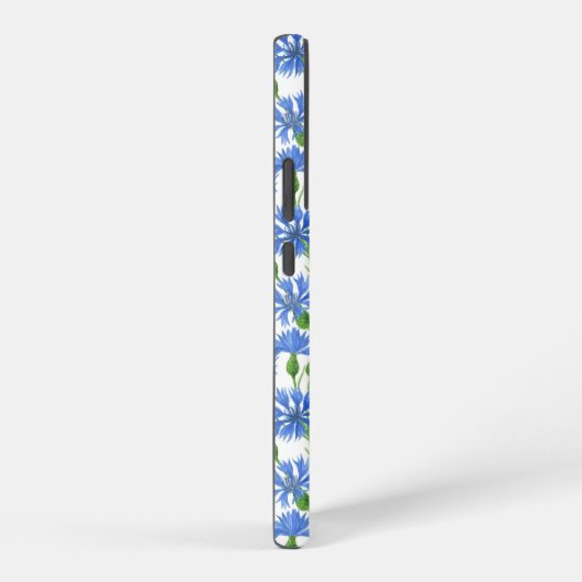 青い水色のトウモロコシの花、白い上に野生の花 SAMSUNG GALAXYケース (右側面)