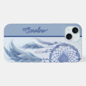 青い水色のドリームキャッチャーの羽 iPhoneケース (裏面横)