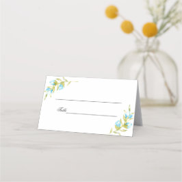 青い水色のバラの結婚芽 プレイスカード
