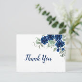 青い水色のバラエッジサンキューカード ポストカード (スタンド正面)