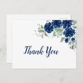 青い水色のバラエッジサンキューカード ポストカード (正面/裏面)