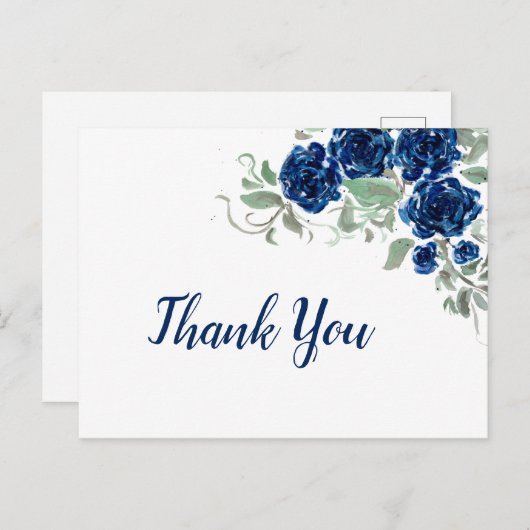 青い水色のバラエッジサンキューカード ポストカード (正面/裏面)