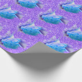 青い水色のバラ、ロマンチックな紫のグリッター ラッピングペーパー (角)